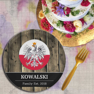 Poland & Polish Flag Rustic Wood / Family Paper Plate
