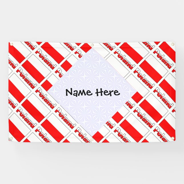 Poland Polish Flag Tiled Black Personalisation  Banner (Horizontal)