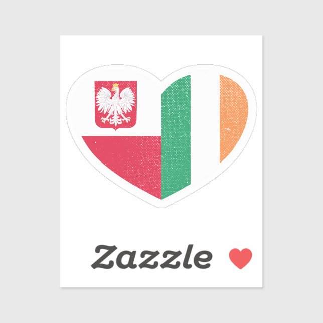 Poland Polish Ireland Irish Heart Love Flag (Sheet)