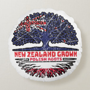 Poland Polish New Zealander New Zealand Tree Roots Round Cushion