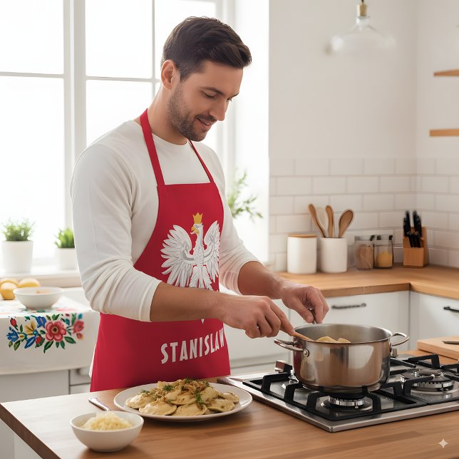 Poland Polish Red White Eagle Polska Custom Name Apron (Creator Uploaded)