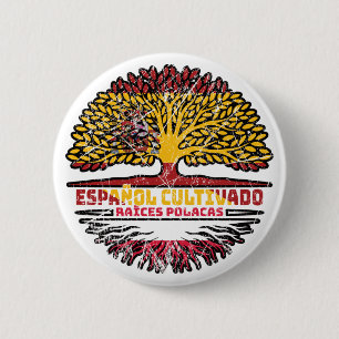 Poland Polish Spain Spanish Tree Roots Flag 6 Cm Round Badge