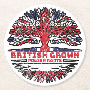 Poland Polish Uk United Kingdom British Tree Roots Round Paper Coaster