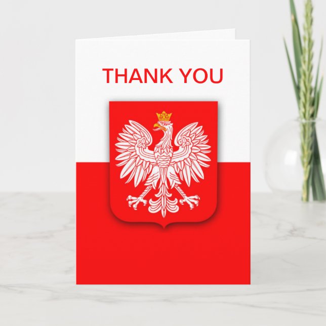 Poland Polska Polish Flag Eagle White Red Thank You Card (Front)