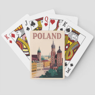 Poland Skyline Illustration Travel Art Vintage Playing Cards