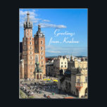 Poland St Mary's Basilica Krakow Personalise Postcard<br><div class="desc">A beautiful photograph of St. Mary's Basilica and Cloth Hall taken from a rooftop in Krakow's Rynek Glowny aka Main Square.  The text says,  "Greetings from Krakow",  but can be changed and customised to fit your needs!</div>