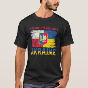 Poland Stands With Ukraine Polish Ukrainian Flag V T-Shirt