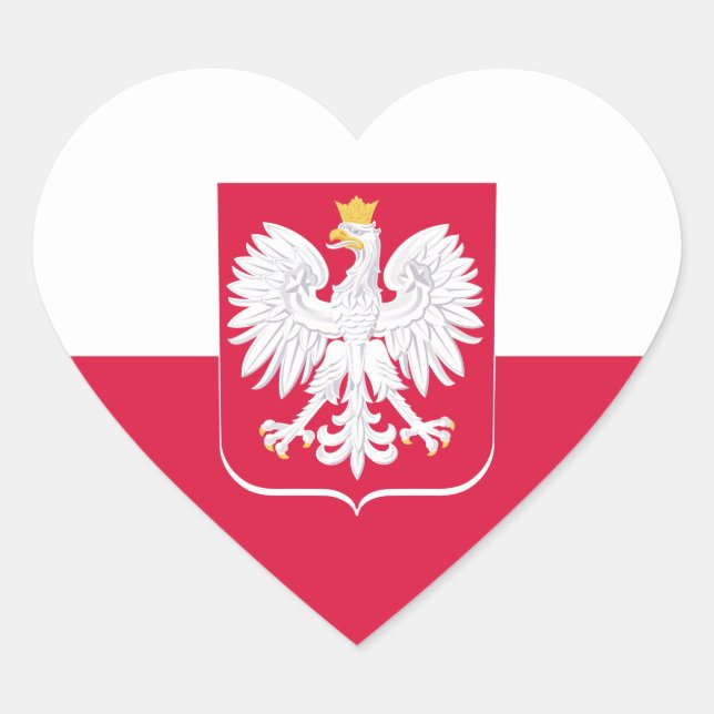 Poland Sticker, Heart, Eagle, Polish Flag Heart Sticker (Front)