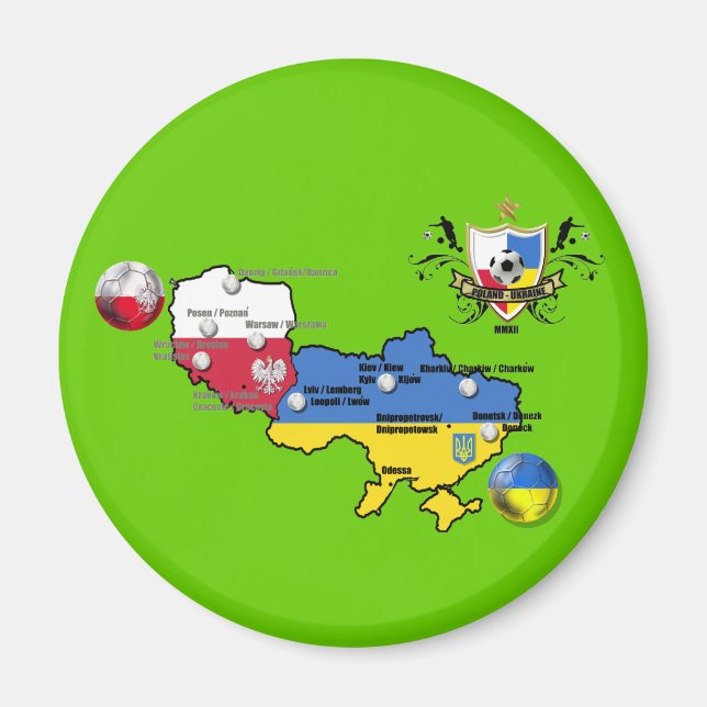 Poland Ukraine 2012 flag map football European Cup Magnet (Front)