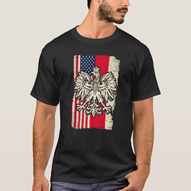 Poland USA Polski Polska American Polish Eagle Fla T-Shirt (Front)
