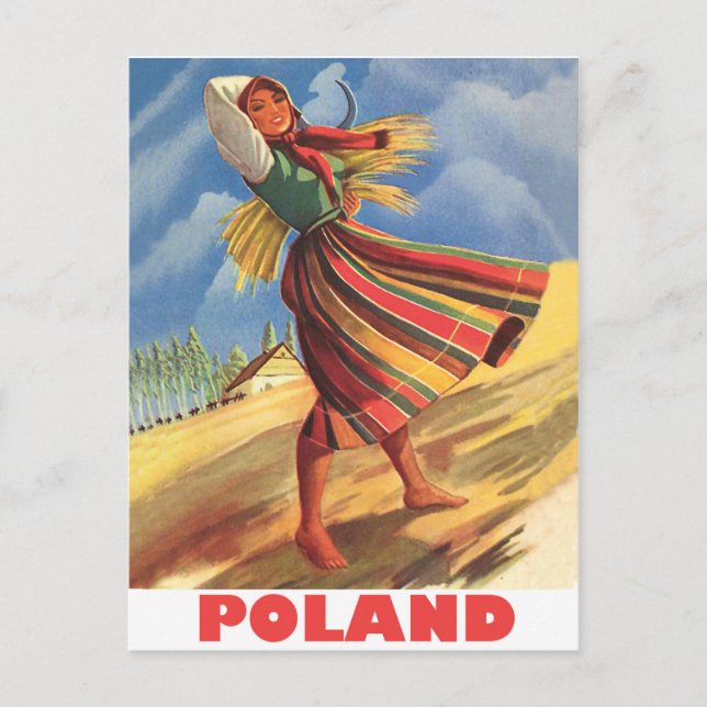 Poland, village woman in the field postcard (Front)