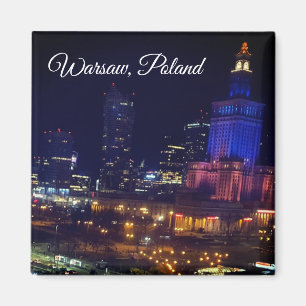 poland warsaw, city at night, modern photography magnet