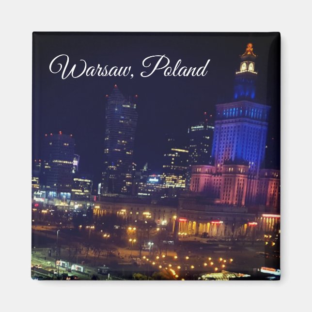 poland warsaw, city at night, modern photography  magnet (Front)