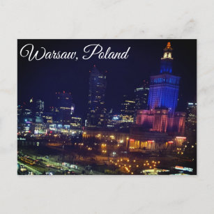 poland warsaw city at night photography postcard