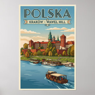 Poland Wawel Royal Castle Illustration Travel Art Poster