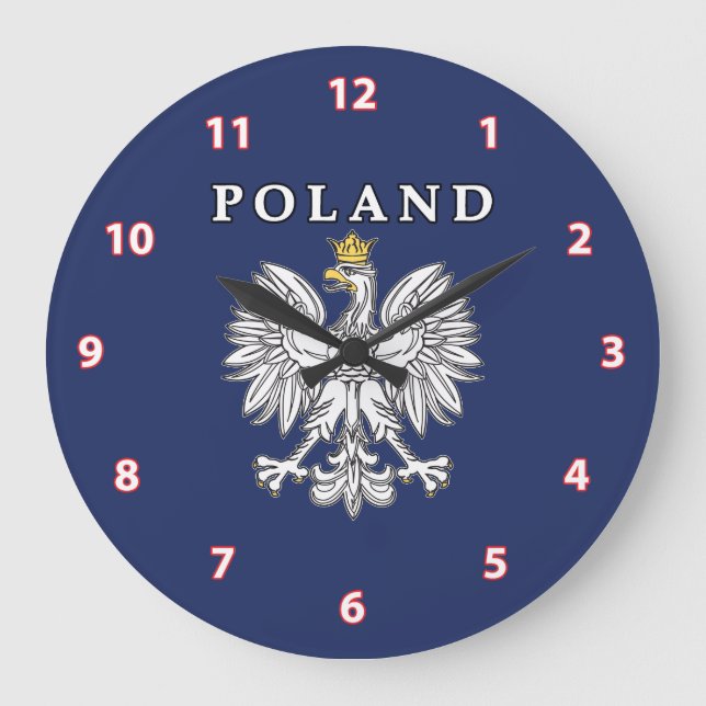 Poland With Polish Eagle Large Clock (Front)