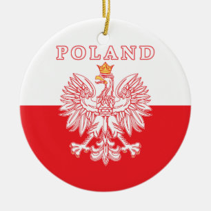 Poland With Red Polish Eagle Ceramic Tree Decoration