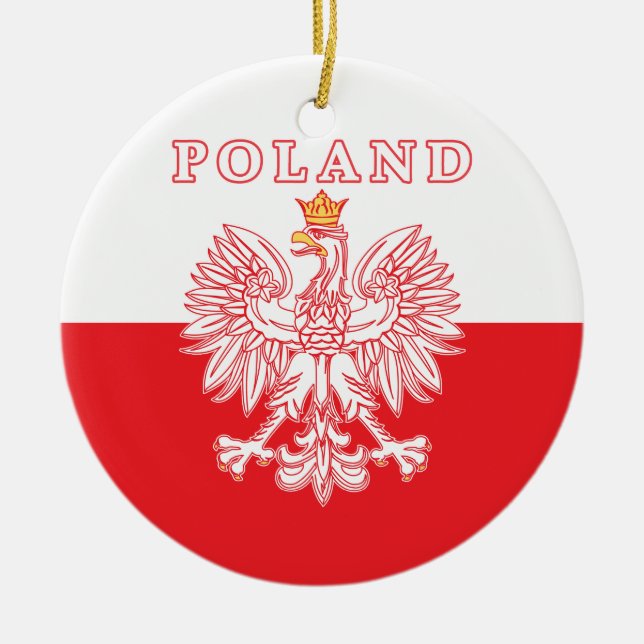 Poland With Red Polish Eagle Ceramic Tree Decoration (Front)