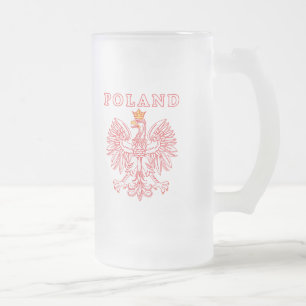 Poland With Red Polish Eagle Frosted Glass Beer Mug