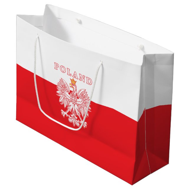 Poland With Red Polish Eagle Large Gift Bag (Front Angled)