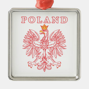 Poland With Red Polish Eagle Metal Tree Decoration