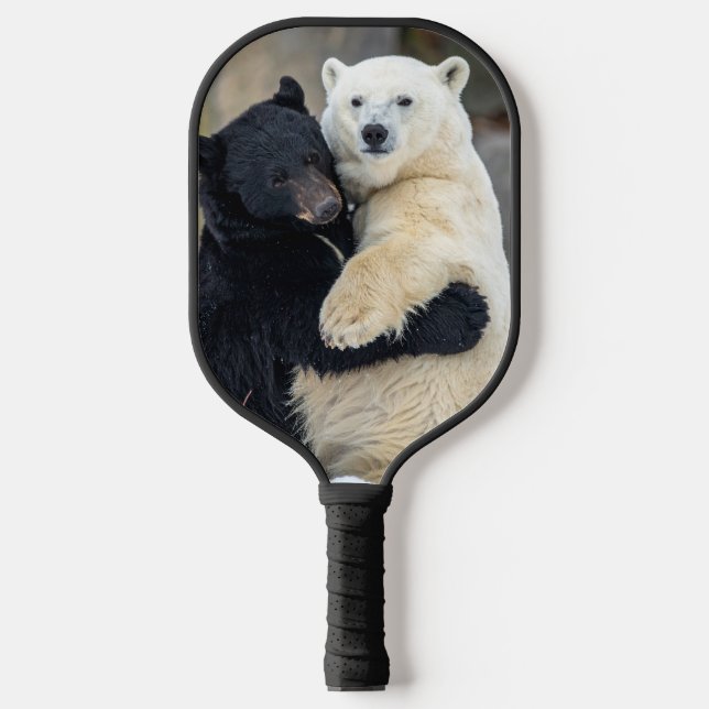 Polar and Black bear hugging Pickleball Paddle (Front)