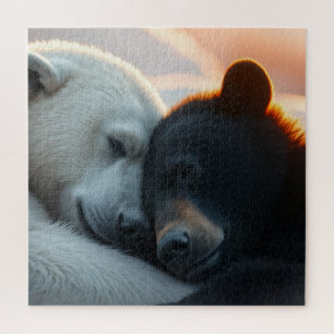 Polar and black bear sleeping together jigsaw puzzle