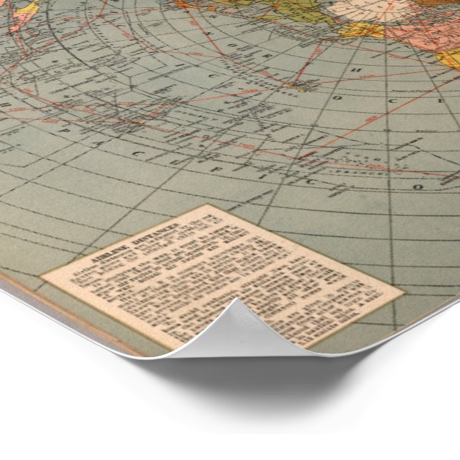 Polar Azimuthal Equidistant Flat Earth Air Map Poster (Corner)
