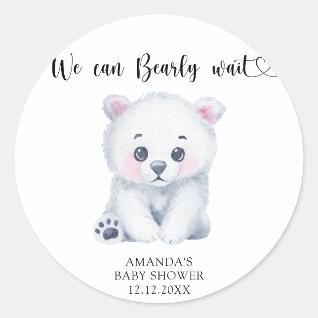 Polar baby bear - we can bearly wait classic round sticker (Front)