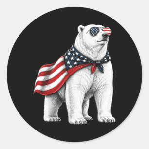 Polar Bear 4th Of July Us Aamerican Flag Patriotic Classic Round Sticker
