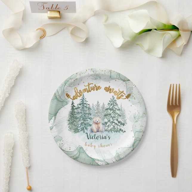 Polar Bear Adventure Awaits Cute Baby Shower  Paper Plate (Wedding)