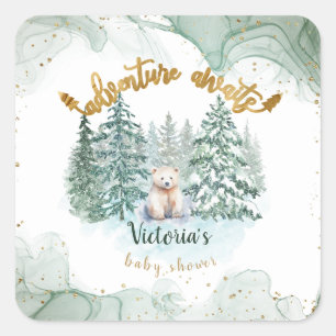 Polar Bear Adventure Awaits Cute Baby Shower  Square Sticker