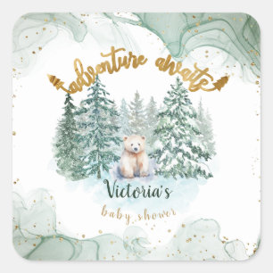Polar Bear Adventure Awaits Cute Baby Shower  Square Sticker