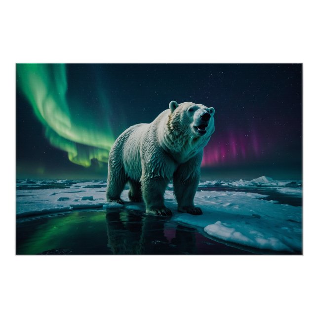 Polar Bear and Aurora Art Poster (Front)