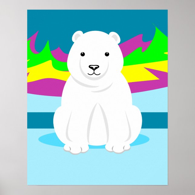 Polar Bear and Aurora Borealis Poster (Front)
