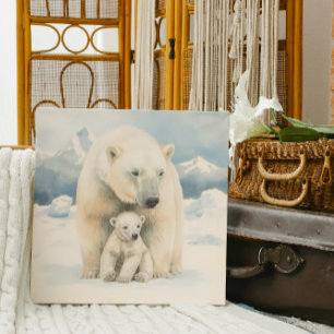 Polar Bear and Cub Arctic Elegance Canvas Print