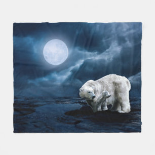Polar Bear and Cub Fleece Blanket