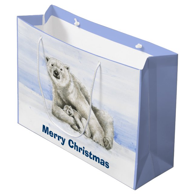 Polar Bear and Cub Large Gift Bag (Front Angled)