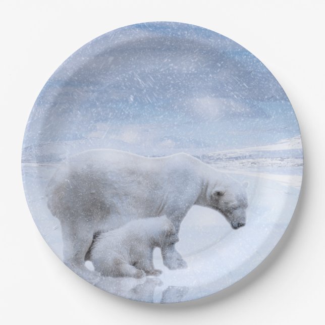 Polar bear and cub paper plate (Front)