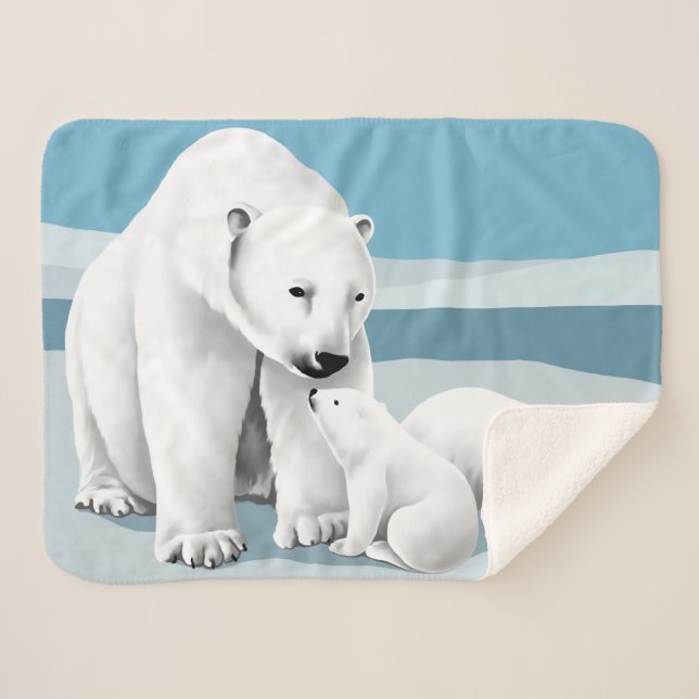 Polar Bear and Cubs Sherpa Blanket (Front (Horizontal))