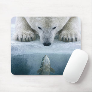 Polar Bear and Fish Standoff Mouse Mat