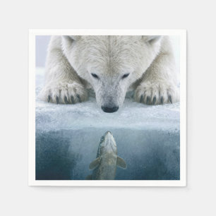 Polar Bear and Fish Standoff  Napkin