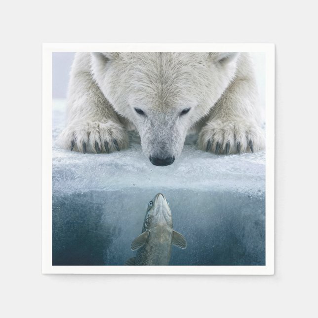 Polar Bear and Fish Standoff  Napkin (Front)