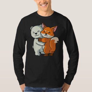 Polar Bear And Fox Cute Animal Hugging Women Girl T-Shirt