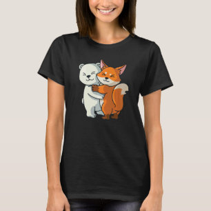 Polar Bear And Fox Cute Animal  Hugging Women Girl T-Shirt