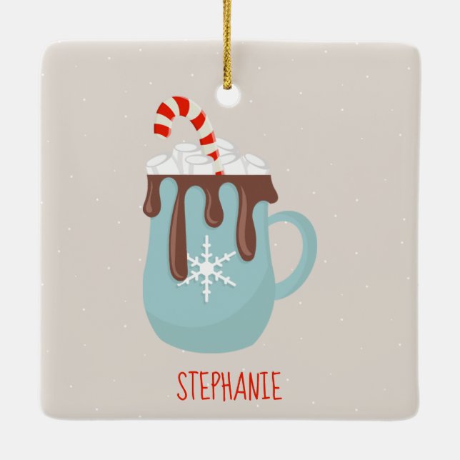 Polar Bear and Hot Cocoa Christmas Ceramic Ornament (Back)