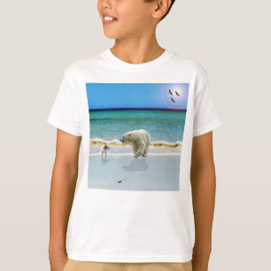 Polar Bear And Jack Russel On The Beach Kid Tshirt