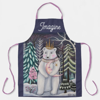 Polar Bear and Moon Winter Whimsical Art Apron
