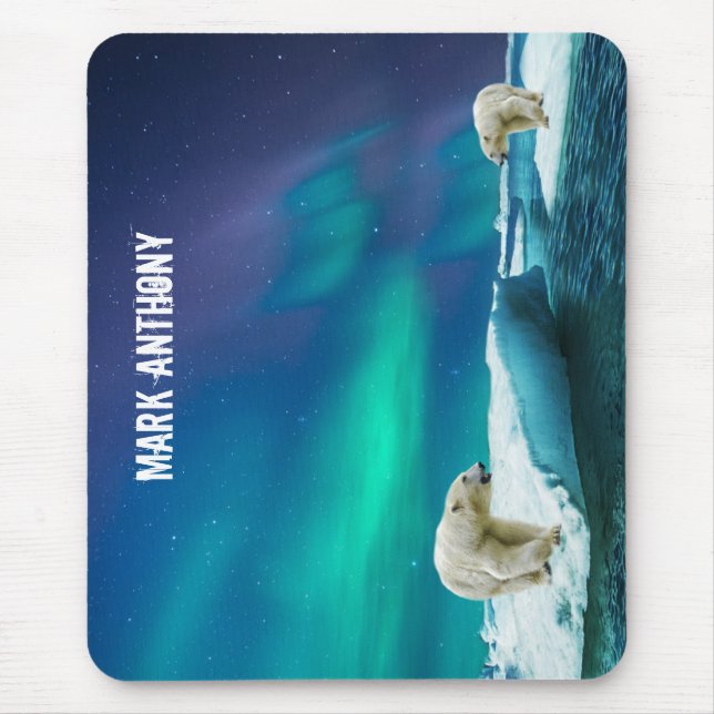 Polar Bear and Northern Lights Alaska Mouse Pad (Front)