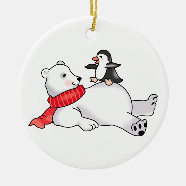 Polar Bear and Penguin Ceramic Tree Decoration (Front)